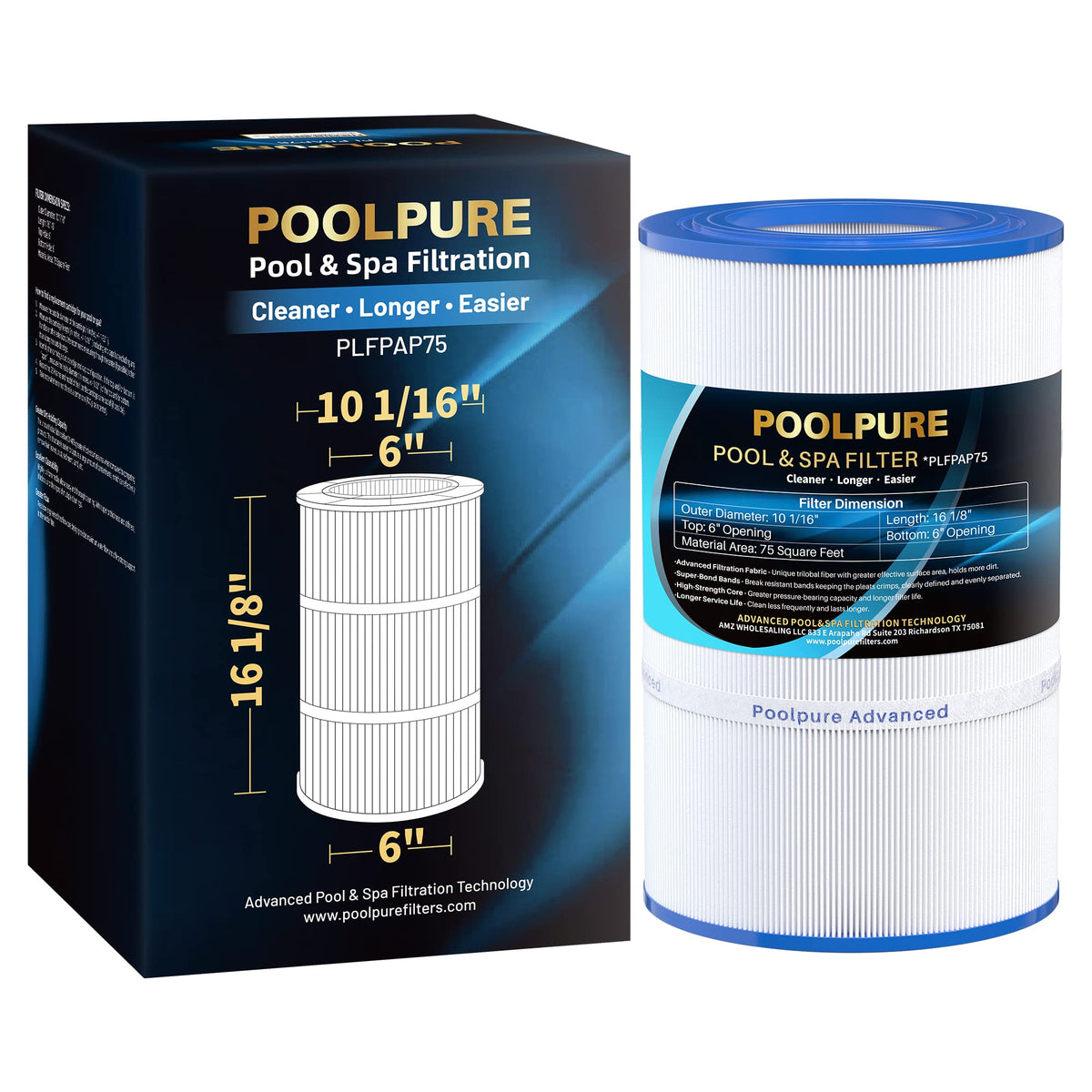 Poolpure Pap75 Pool Filter Replaces Pentair Cc75, Pap75, Ultral-C2, R173214, 59054100, Unicel C-9407, Filbur Fc-0685, 590541, 75