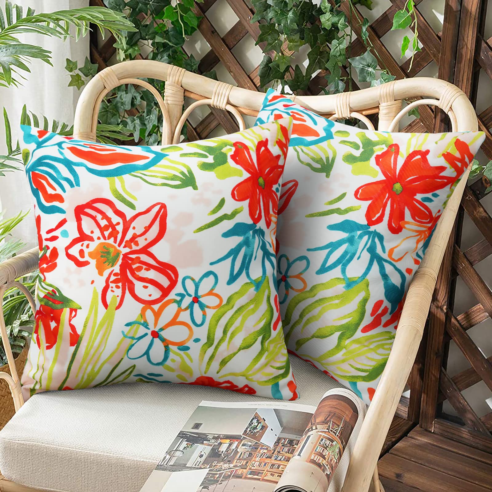 Merrycolor Pack Of 2 Outdoor Pillow Covers 18X18 Waterproof Pillow Cover Floral Decorative Square Pillowcase Outdoor Pillows For
