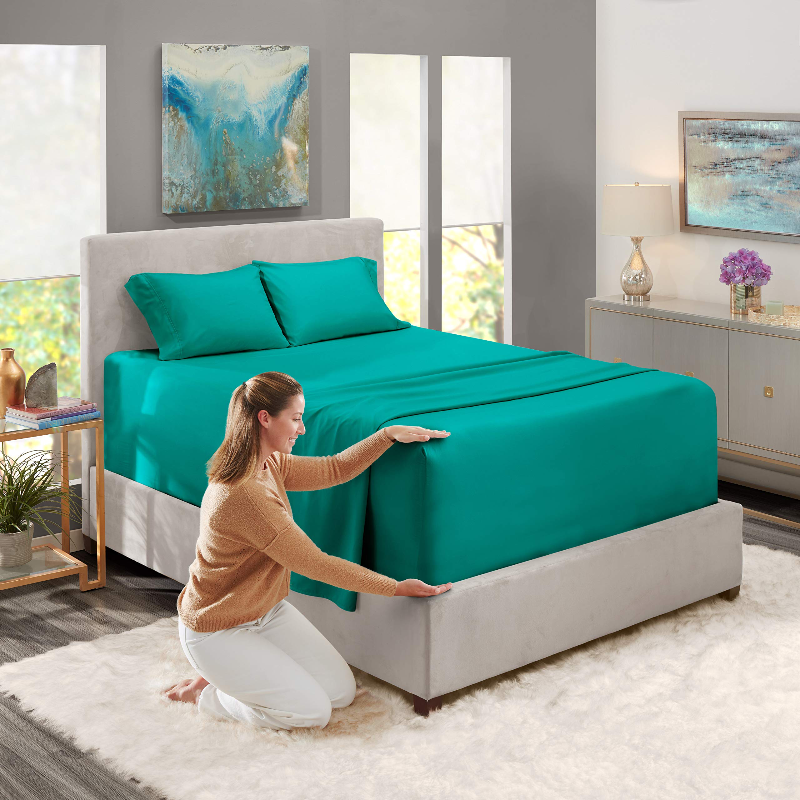 Nestl Extra Deep Pocket Sheets - Fits Mattress 18-24 Inches Deep, Extra Deep Pocket California King Size Sheets, 4 Piece Cal King Sheets, Cal King Sheets Deep Pocket, Teal