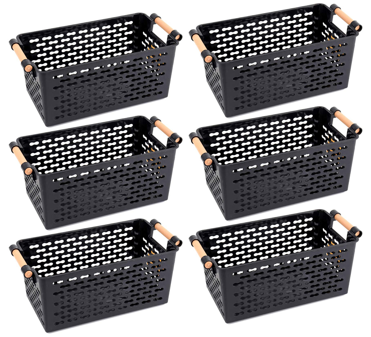 Yesland 6 Pack Plastic Storage Baskets with Handles, Black Organizer Bins 5W x 10L x 5H for Kitchen Pantry Closet Bathroom Of