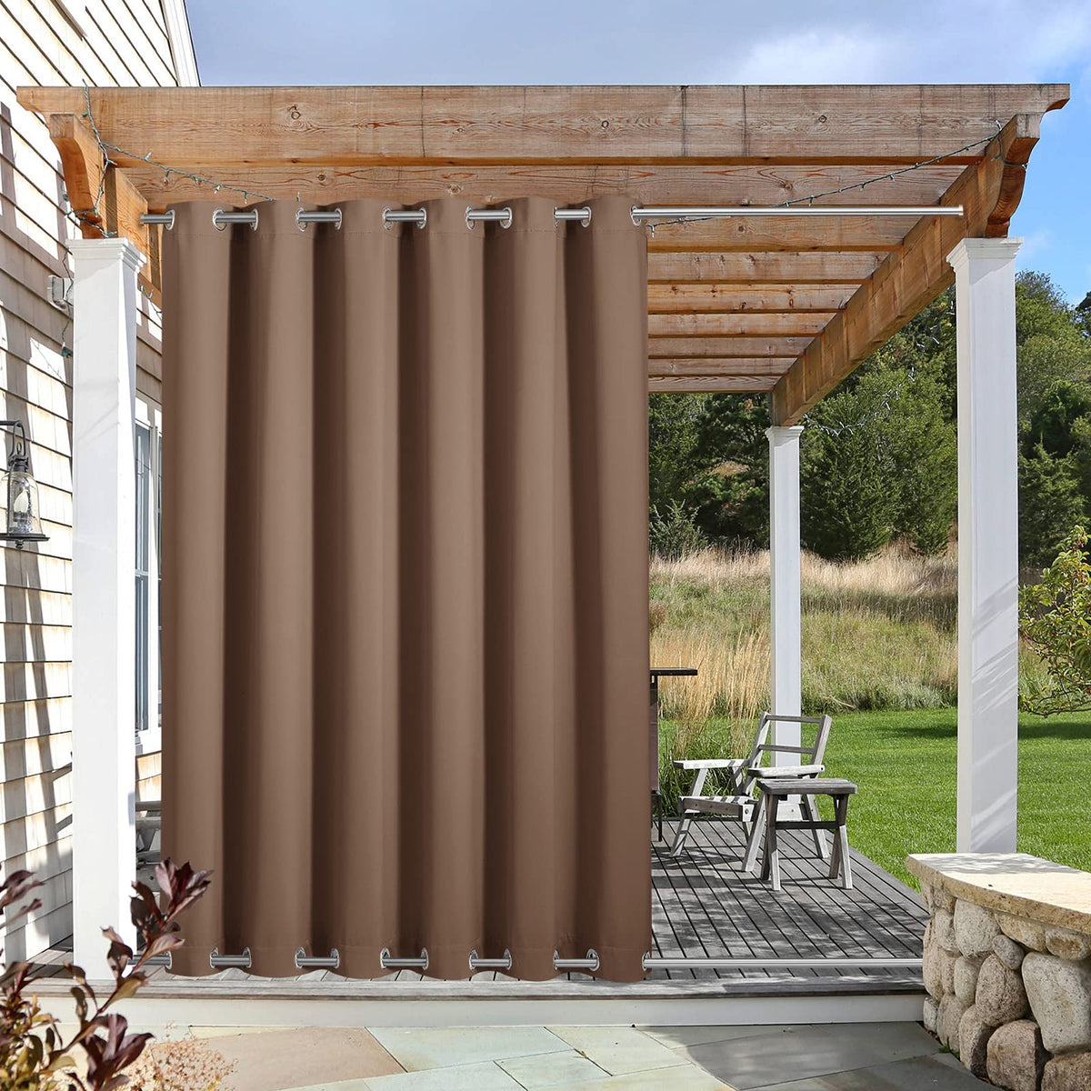 Nicetown Patio Waterproof Outdoor Curtain, Thermal Insulated Rustproof Double Grommets (Top And Bottom) Wind-Break Outdoor Drape