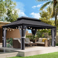 Aoxun Hardtop Gazebo 12Ft X 16Ft, Outdoor Pergolas With Mosquito Netting And Curtains, Galvanized Steel Double Roof Permanent Al