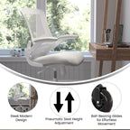 Flash Furniture Kelista Mid-Back Light Gray Mesh Swivel Ergonomic Task Office Chair With White Frame, Flip-Up Arms, And Transparent Roller Wheels