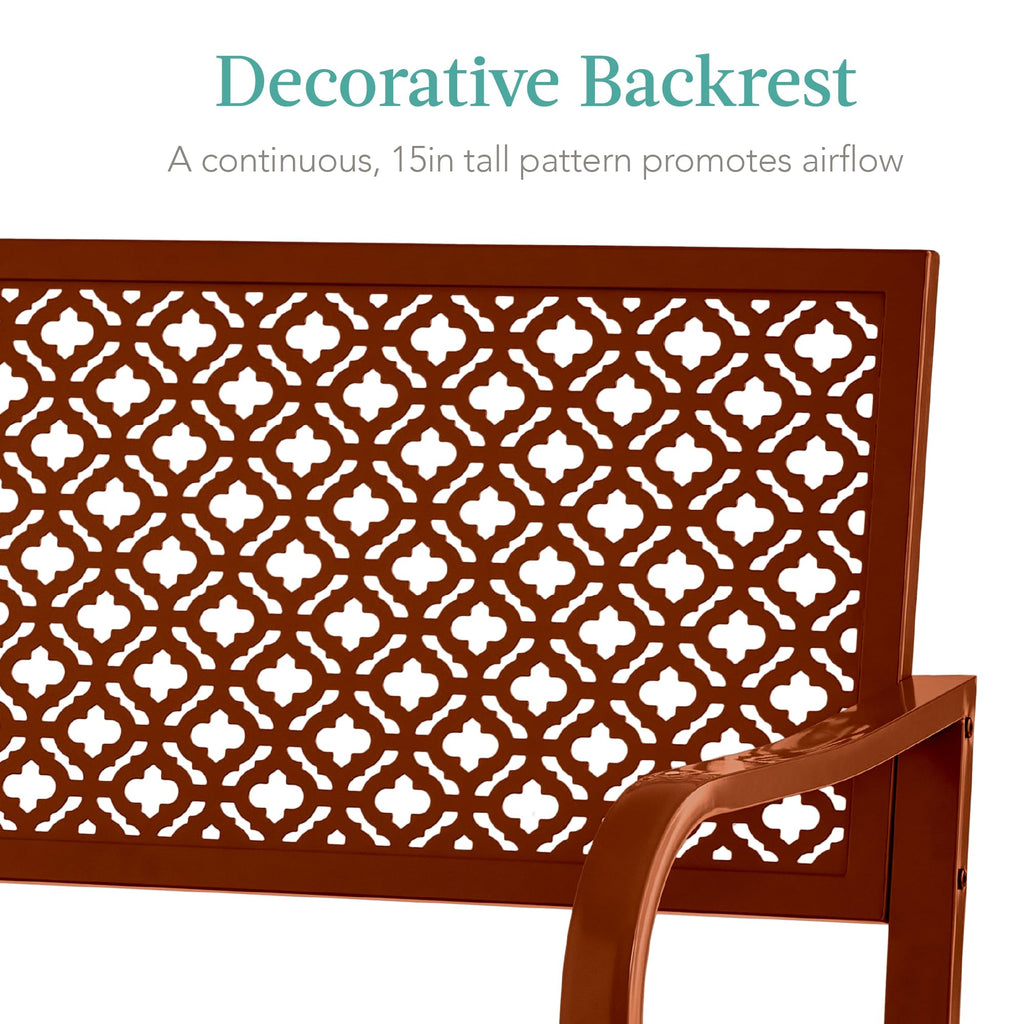 Best Choice Products Outdoor Bench 2-Person Metal Steel Benches Furniture For Garden, Patio, Porch, Entryway W/Geometric Backrest, 790Lb Capacity - Rust
