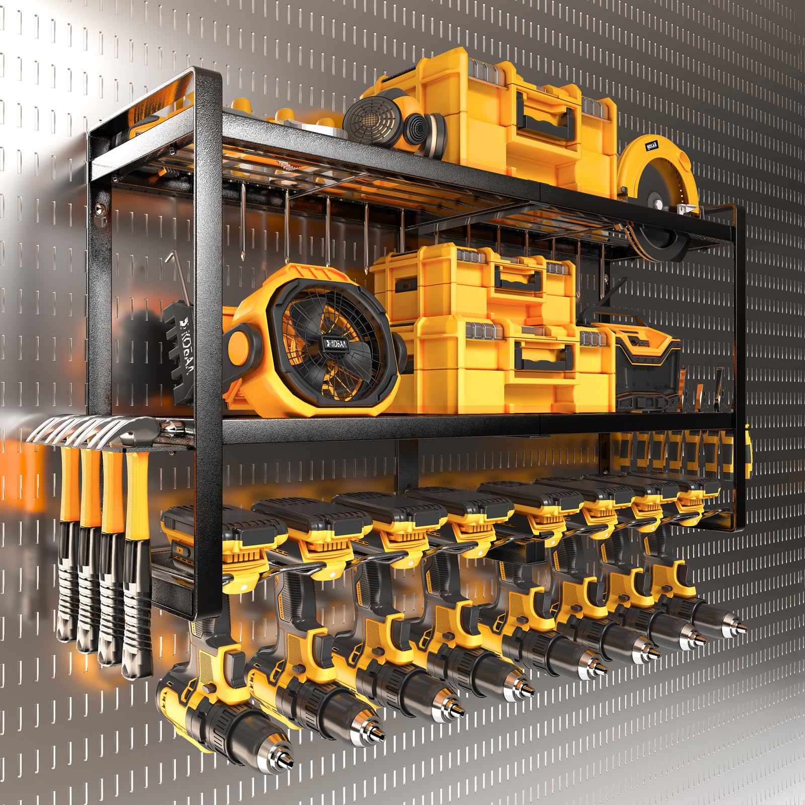 Soyeeze Power Tool Organizer & Storage Wall Mount - Heavy Duty Metal 8 Drill Holder, 3 Layer Premium Garage Utility Power Tool R