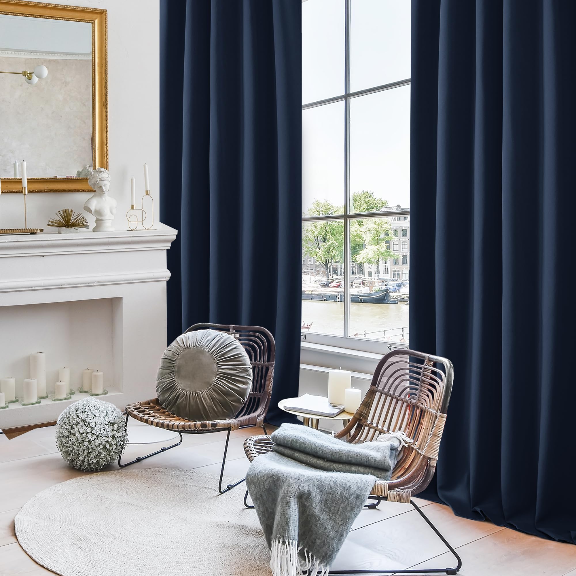 Deconovo Blackout Curtains – Room Darkening, Noise-Reducing, Thermal Insulated – Energy-Efficient Window Treatment For Bedroom, Living Room & Home Office – 2 Panels, Navy Blue, 42W X 95L Inch