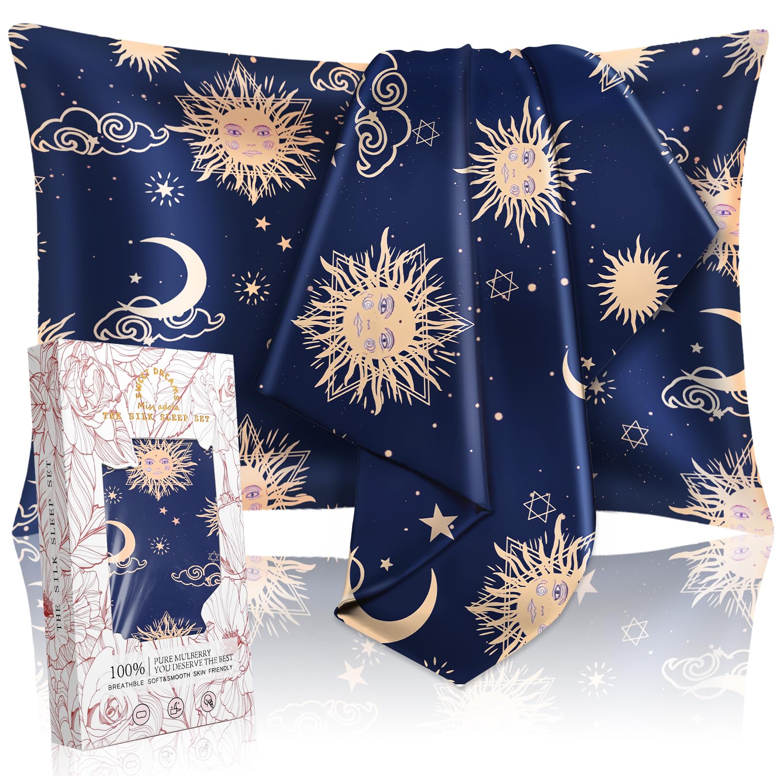 Miss Adola 2 Pack Mulberry Silk Pillow Case For Hair And Skin 19 Momme Standard 26'X20' Sun Moon Sign Silk Pillowcase Soft Smo