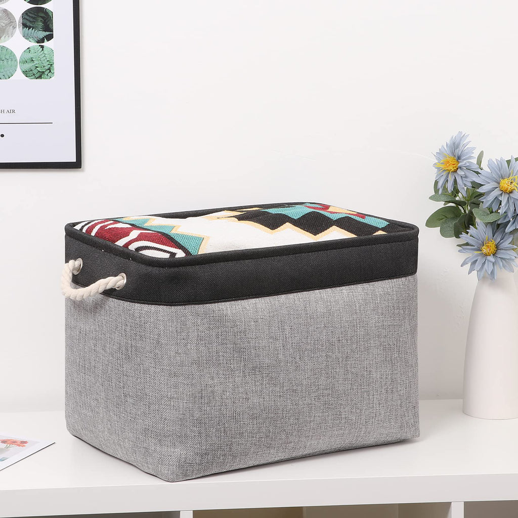 Bidtakay Fabric Storage Baskets With Handles [2-Pack] Large Canvas Organizer 16' X 11.8' X 11.8' Foldable Tall Baskets Rectan