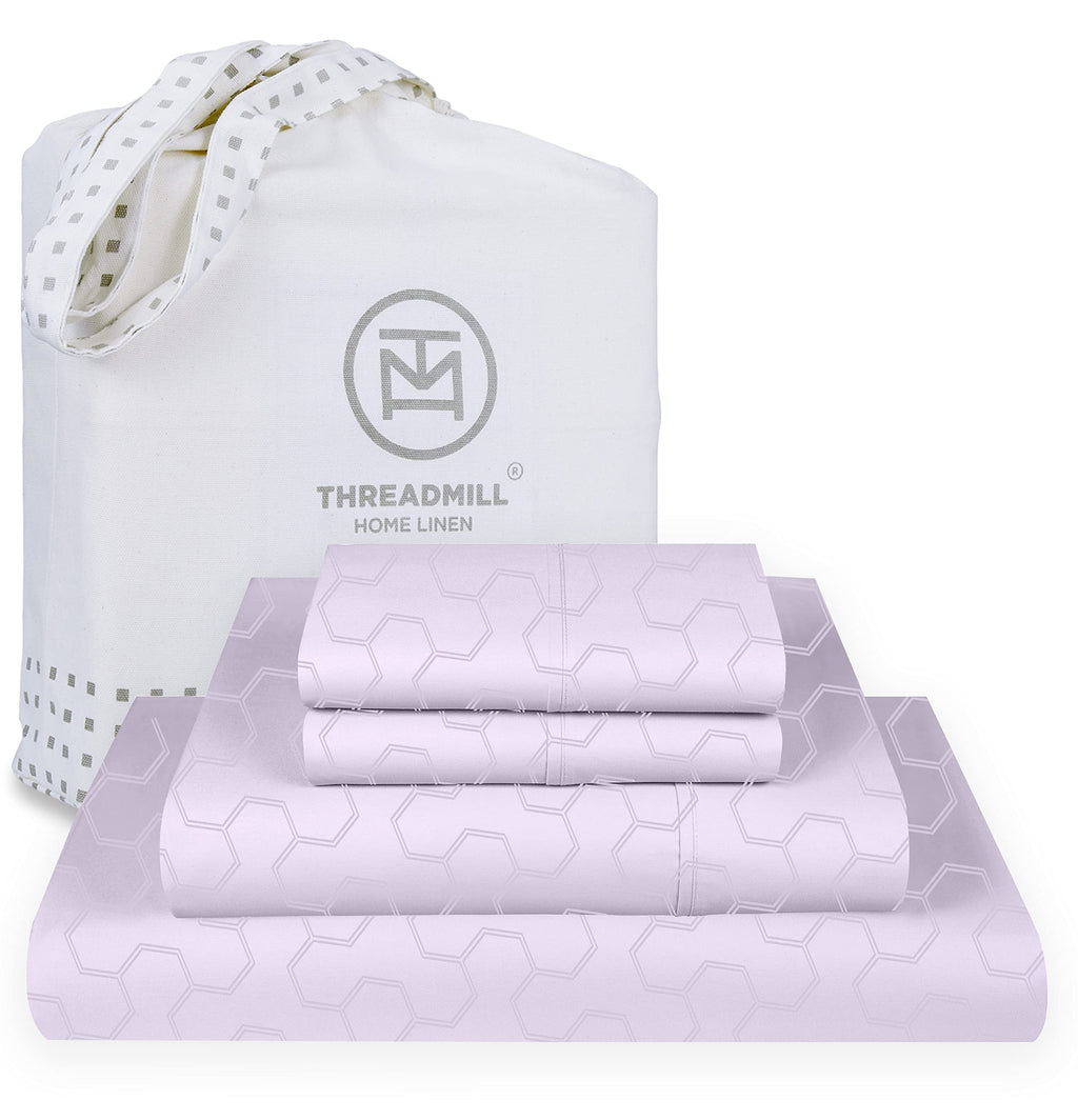 Threadmill Cotton Full Size Sheet Set | 500 Thread Count 100% Cotton Sheets for Full Size Bed | Damask Jacquard Full Bed Sheets 