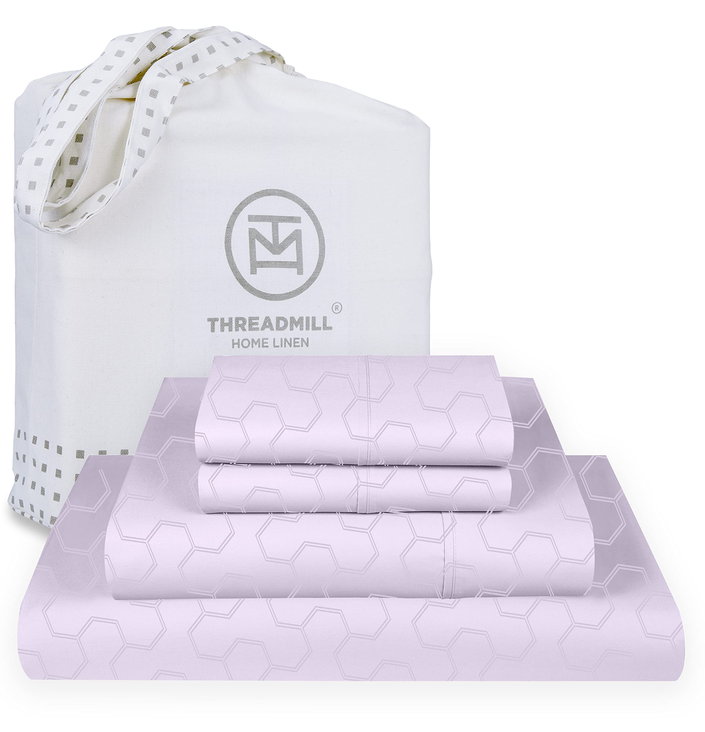 Threadmill Cotton Queen Sheet Set | 500 Thread Count 100% Cotton Sheets for Queen Size Bed | Damask Jacquard Queen Bed Sheets Se
