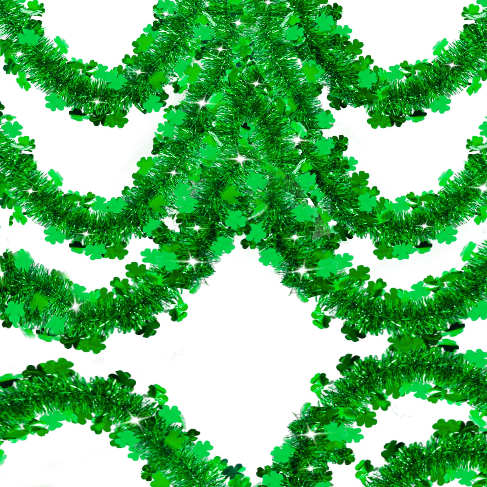 unlemoni 196 FT St. Patrick's Day Tinsel Garland, Green Shamrock Metallic Garland for Irish St. Patrick's Day Party Wall Tree De