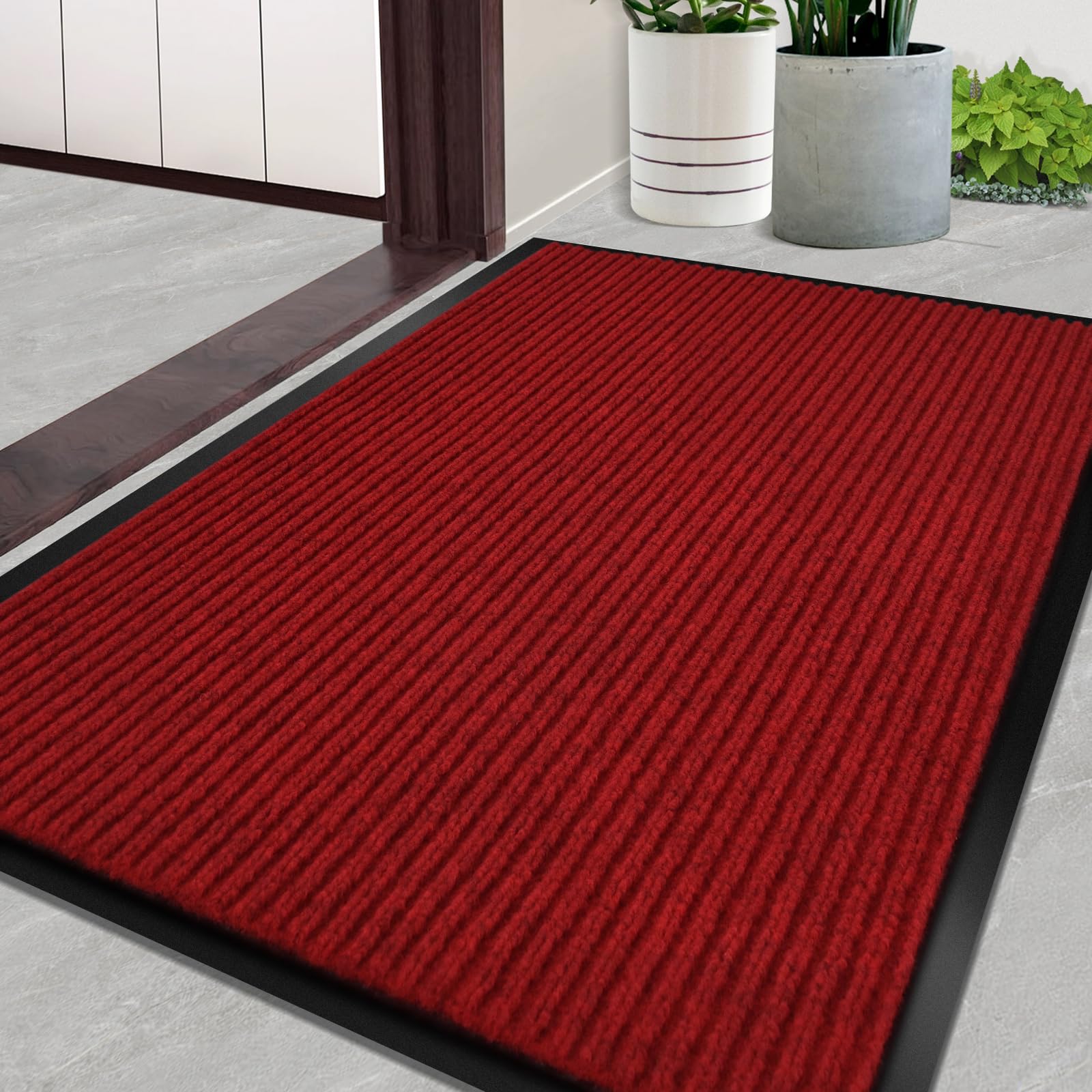 Door Mat Heavy Duty Outdoor Indoor Doormat Low Profile Front Door Mat Large 35x60 inch Red Entrance Welcome Mats Easy Clean Pati