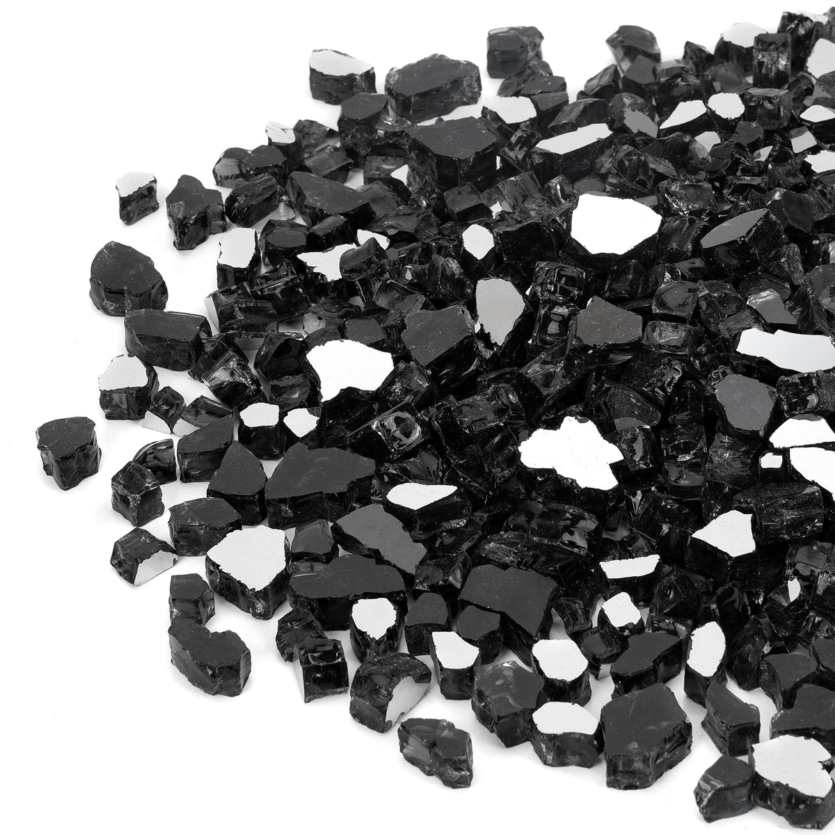 Mr. Fireglass 20 Pounds Black Reflective Fire Glass, 1/2 Inch High Luster Reflective Tempered Glass Rocks For Fire Pit Table Fir
