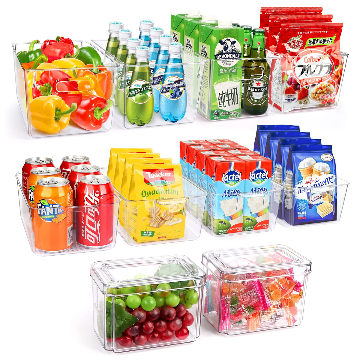 Set Of 10 Refrigerator Pantry Organizer Bins, Clear Plastic Food Storage Bins for Kitchen, Countertops, Cabinets, Fridge, Freeze
