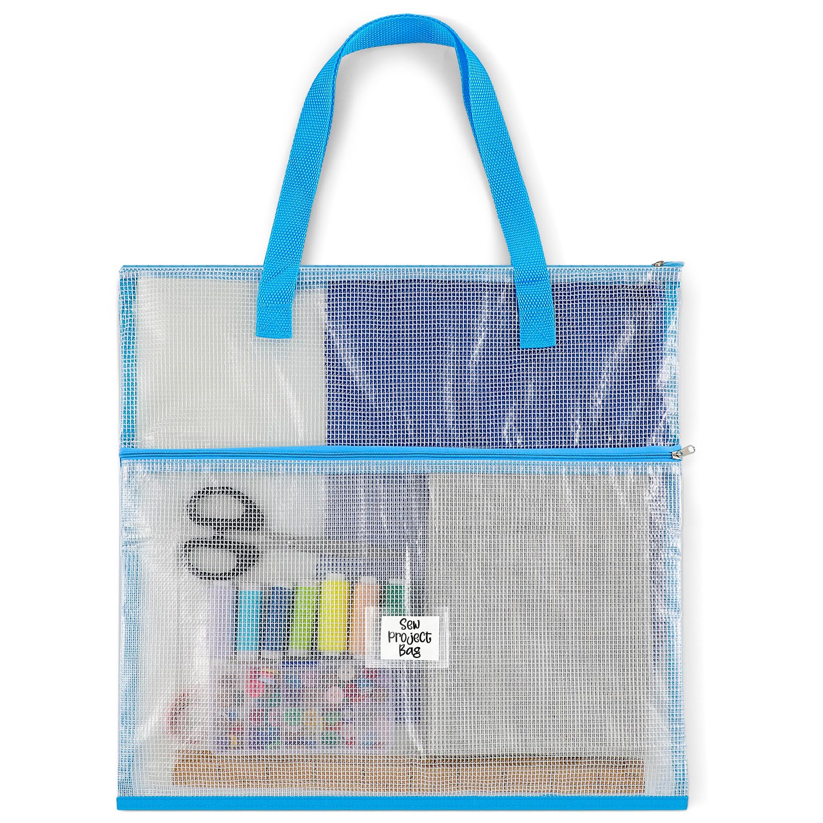 Cosblank 16.1x16.1inch Sew Project Bag Jumbo Needlepoint Project Bag for Sewing Quilting Craft Organizer Storage Portable Vinyl 