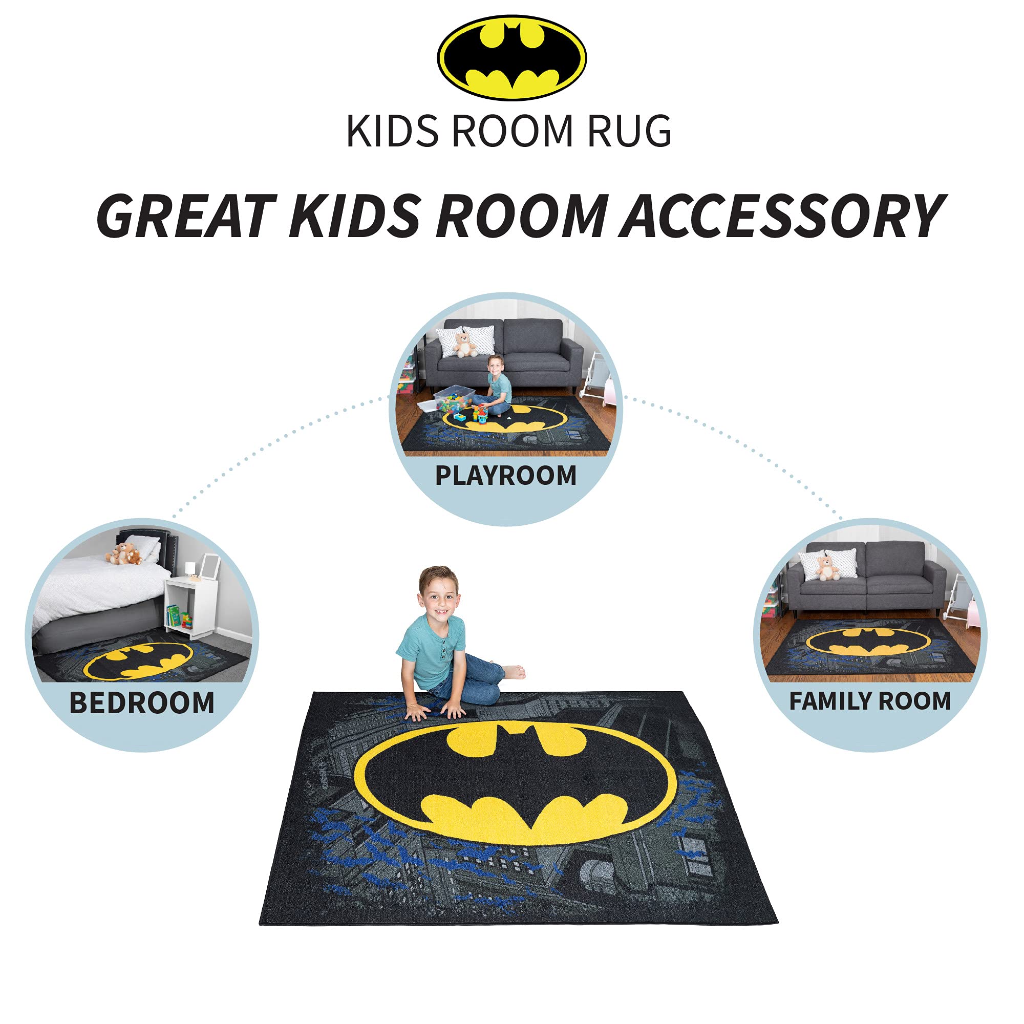 Franco Kids Room Non Slip Area Rug, 69 In X 52 In, Batman