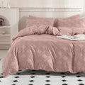 Jellymoni Pink Duvet Cover Twin Size - 3 Pcs Microfiber Tufted Duvet Cover Set, Boho Textured Duvet Cover Jacquard Rhombus Geome