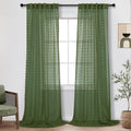 Olive Green Sheer Curtains 108 Inch Long Boho Pom Pom Pattern Design Curtain For Bedroom Living Room Farmhouse Semi Sheer Baby N