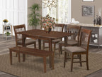 East West Furniture NOFK6C-MAH-C 6 Piece Set Contains a Rectangle Dining Room Table with Butterfly Leaf and 4 Linen Fabric Upholstered Chairs with a Bench, 32x54 Inch