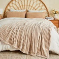 Newcosplay Super Soft King Blanket Linen Premium Silky Flannel Fleece 3D Ribbed Jacquard Lightweight Bed Blanket All Season Use