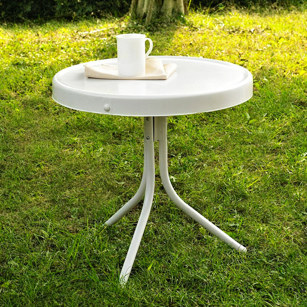 Crosley Furniture Gracie Weather Resistant Retro Metal Outdoor Side Table for Patio, Deck, Porch, Alabaster White