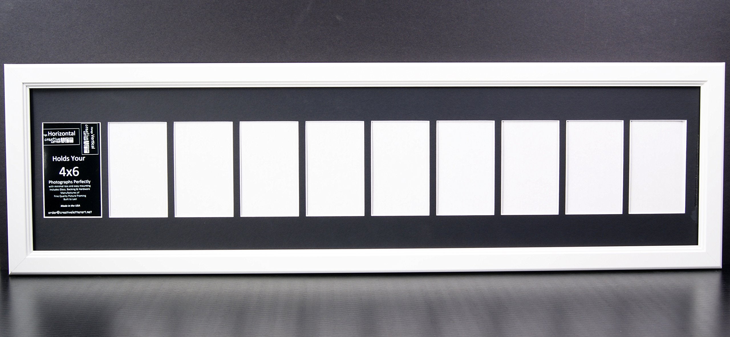 Creative Letter Art 4    x 6    Multiple Opening Picture Frame Collage with 10 holes, Cottage White Frame with 10 x 40-inch Blac