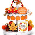 10 Pieces Fall Tiered Tray Decor Rustic Farmhouse Tray Decor Pumpkin Wooden Signs Turkey Table Centerpieces Fall Wood Bead Garla