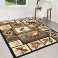 HR Lodge, Cabin Nature and Animals Area Rug- Southwestern Pattern Cabin Area Rug-Abstract, Chocolate Brown/Beige/Green/Red-Bear/