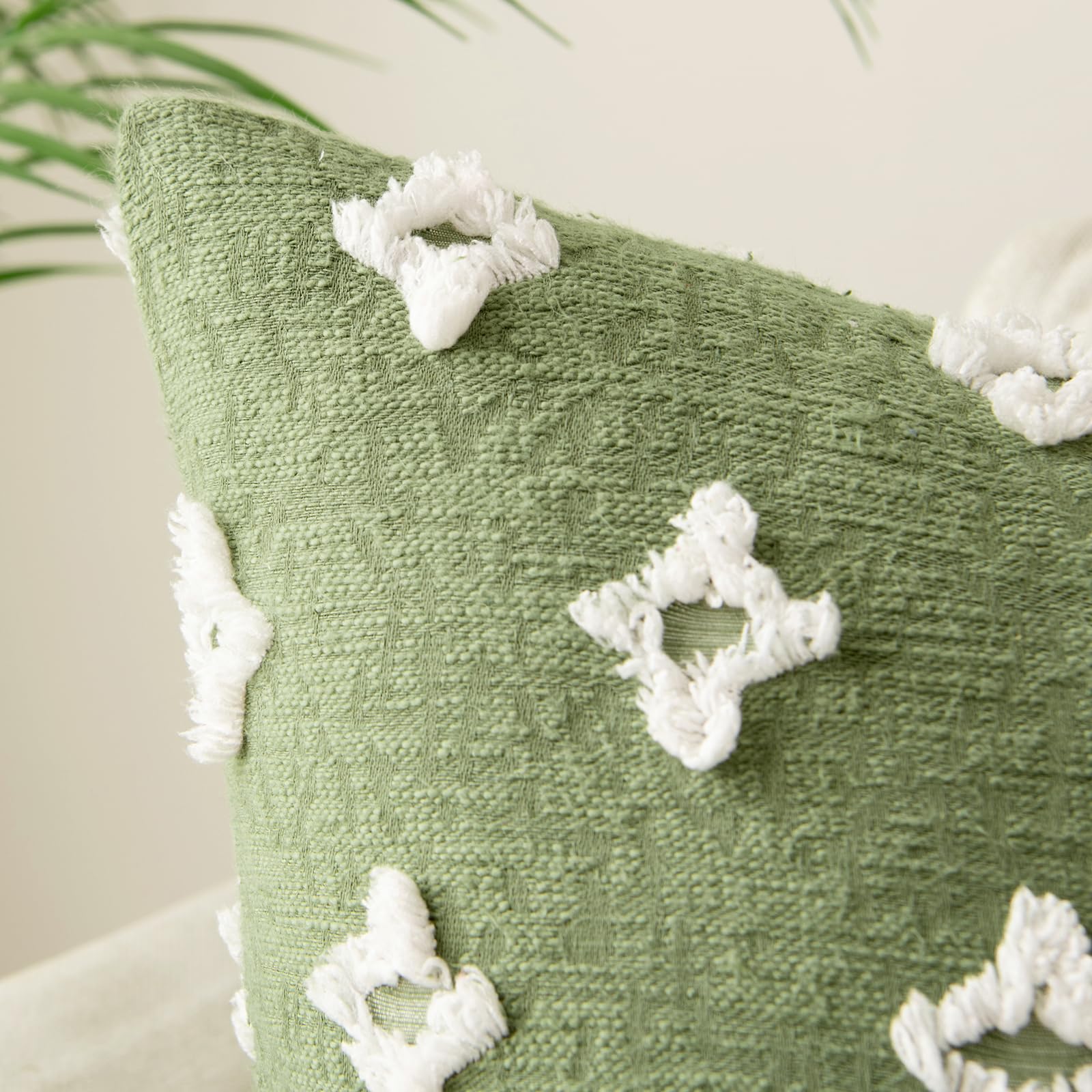 Miulee Set Of 2 Sage Green Decorative Throw Pillow Covers Rhombic Jacquard Pillowcase Soft Square Cushion Case For Summer Couch Sofa Bed Bedroom Living Room 20X20 Inch