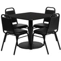 Flash Furniture Jamie 36'' Square Black Laminate Table Set with Round Base and 4 Black Trapezoidal Back Banquet Chairs