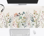 Floral Desk Mat Beige Boho Desk Pad, Large Extend Mouse Pad Xxl, Cute Minimalist Flowers Keyboard Mat, Esthetics Desktop Mat Lap