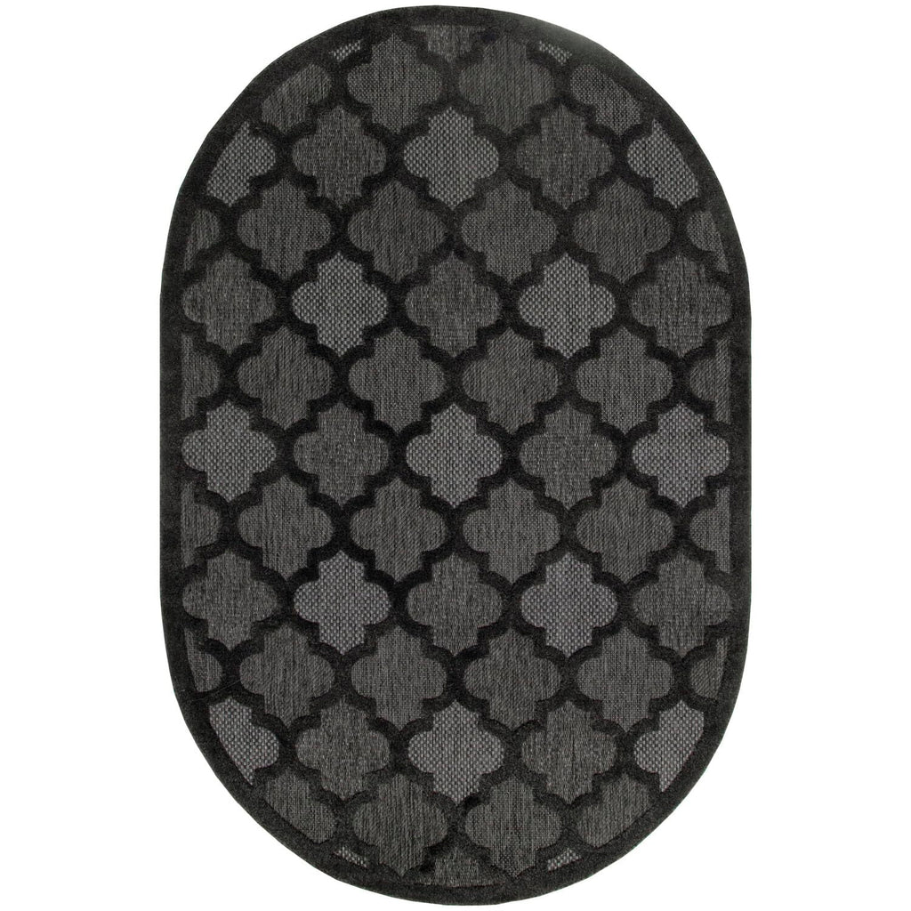 Nourison Easy Care Indoor/Outdoor Charcoal Black 6' X 9' Oval Area Rug, Easy Cleaning, Non Shedding, Bed Room, Living Room, Dining Room, Backyard, Deck, Patio (6X9)