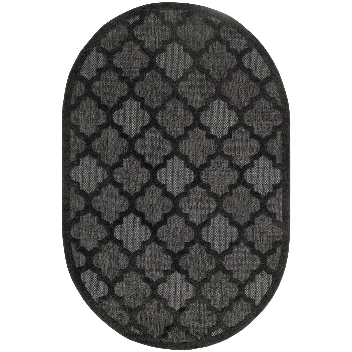 Nourison Easy Care Indoor/Outdoor Charcoal Black 6' X 9' Oval Area Rug, Easy Cleaning, Non Shedding, Bed Room, Living Room, Dining Room, Backyard, Deck, Patio (6X9)