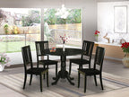 East West Furniture DLDU5-BLK-W 5 Piece Dining Table Set for 4 Includes a Round Kitchen Table with Dropleaf and 4 Dinette Chairs, 42x42 Inch, Black