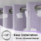 Mysky Home Girls Curtains For Bedroom Lilac Curtains 90 Inches Long Nursery Curtains White Pom Pom Sheer Curtains For Dining Room Grommet Double Layer Toddler Room Darkening Window Panels W52 X L90
