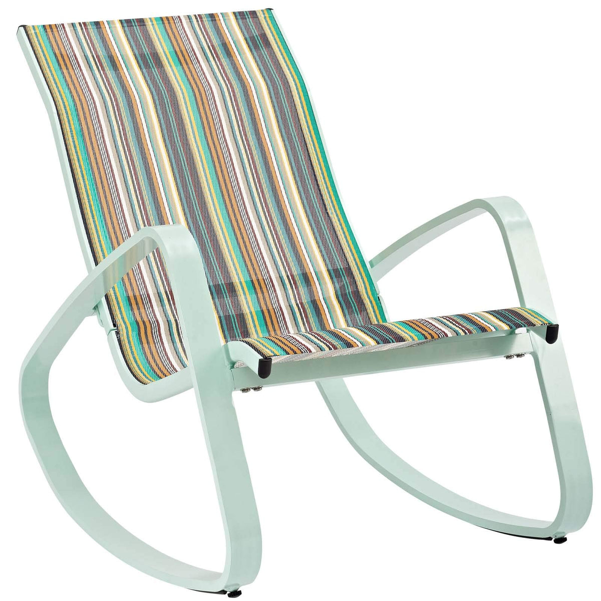 Modway Traveler Outdoor Patio Aluminum Mesh Rocking Sling Lawn Chair Glider In Green Stripe