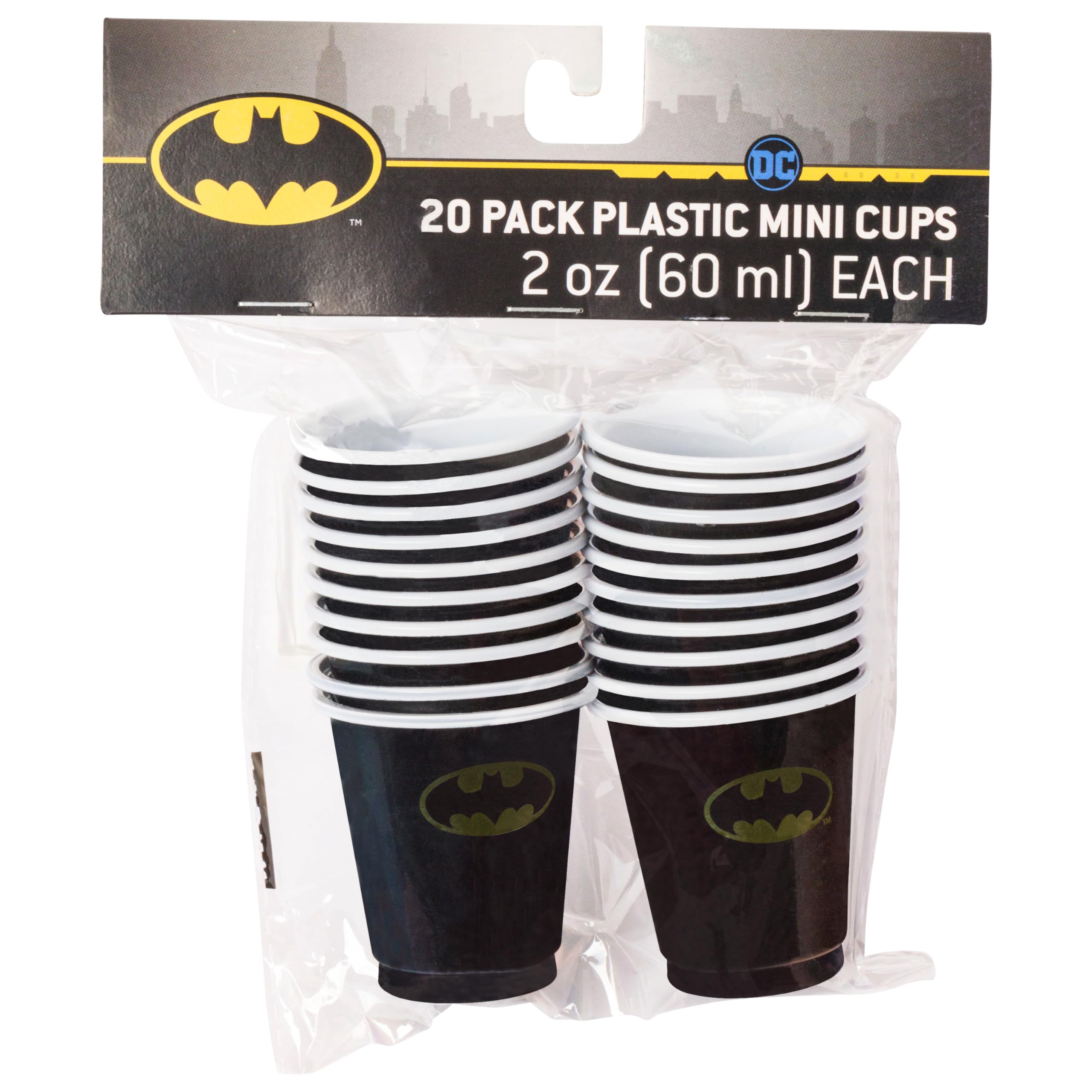 Silver Buffalo Dc Comics Batman 20 Pack Disposable Mini Plastic Party Drinking Cups, 2 Ounces