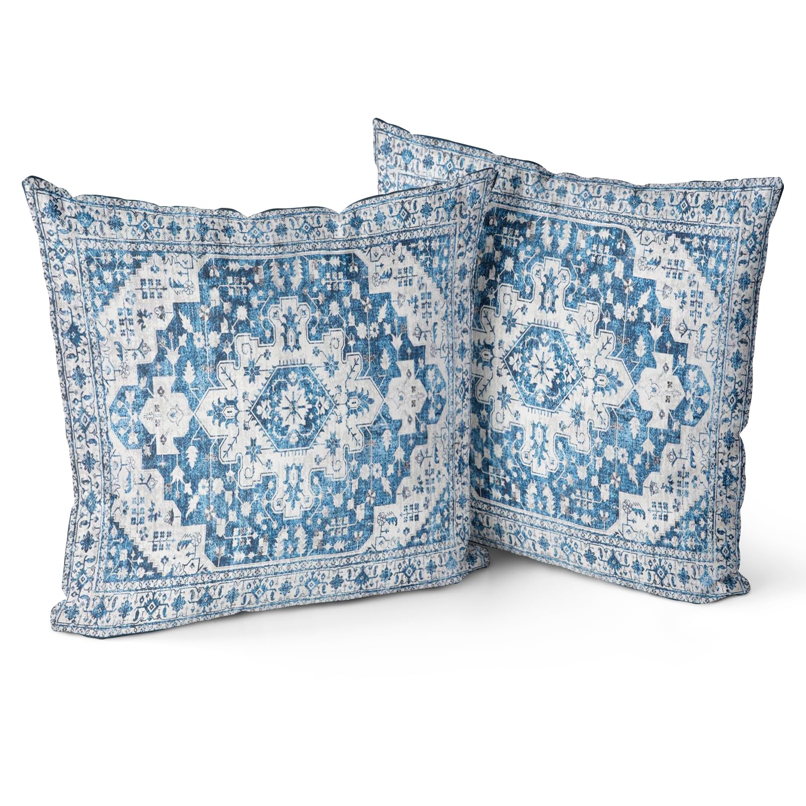 Snycler Light Blue Boho Throw Pillow Covers Set Of 2 Monaco Rug Carpet Double Sided Pattern Cotton Soft Pillow Case Cushion Cove