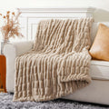 Battilo Home Beige Faux Fur Throw Blanket, Double Side Reversible Ruched Rabbit Fur Blanket For Couch, Bed, Cozy Soft Warm Mink