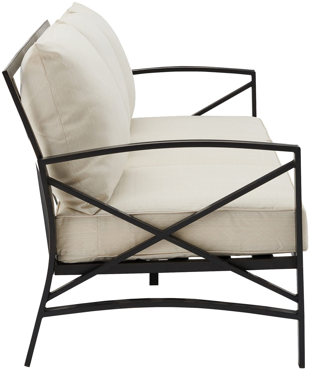 Crosley Furniture Kaplan Outdoor Sofa with Steel Frame, 3-Person Patio Couch for Porch, Deck, Backyard, Oiled Bronze with Oatmeal Cushions