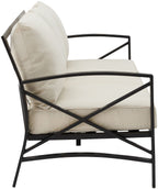 Crosley Furniture Kaplan Outdoor Sofa with Steel Frame, 3-Person Patio Couch for Porch, Deck, Backyard, Oiled Bronze with Oatmeal Cushions