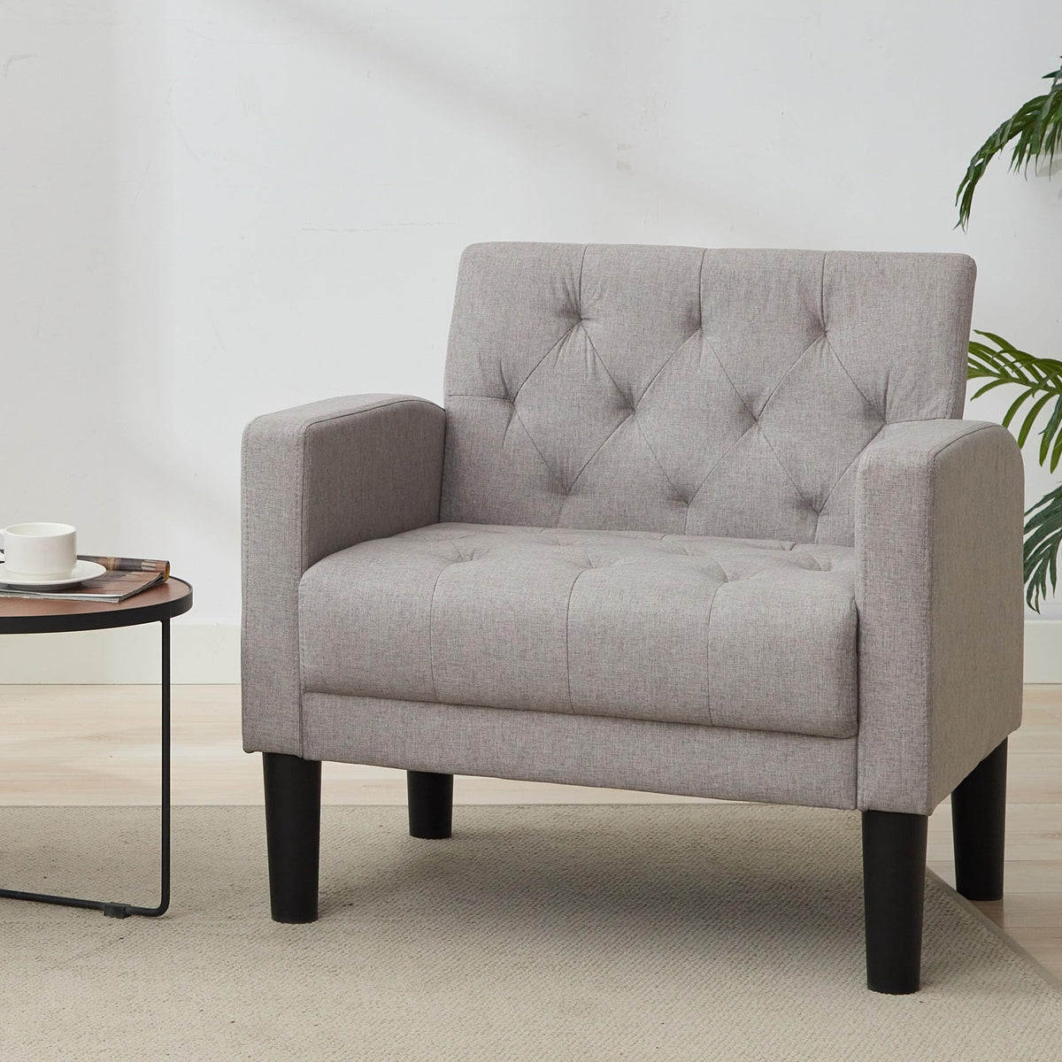 Tyboatle Accent Chair Comfy Living Room Chair Tufted Mid Century Modern Accent Chairs Cozy Upholstered Reading Arm Chair For Off