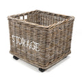happimess Yael Coastal HandWoven Rattan Basket with Wheels, Kubu Gray