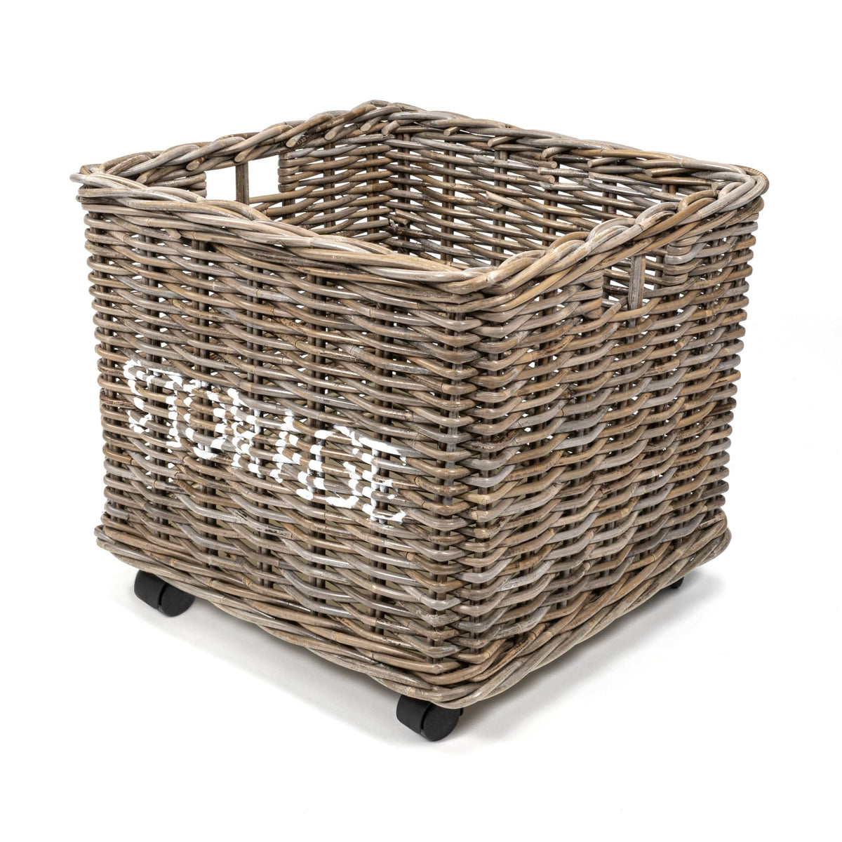 happimess Yael Coastal HandWoven Rattan Basket with Wheels, Kubu Gray