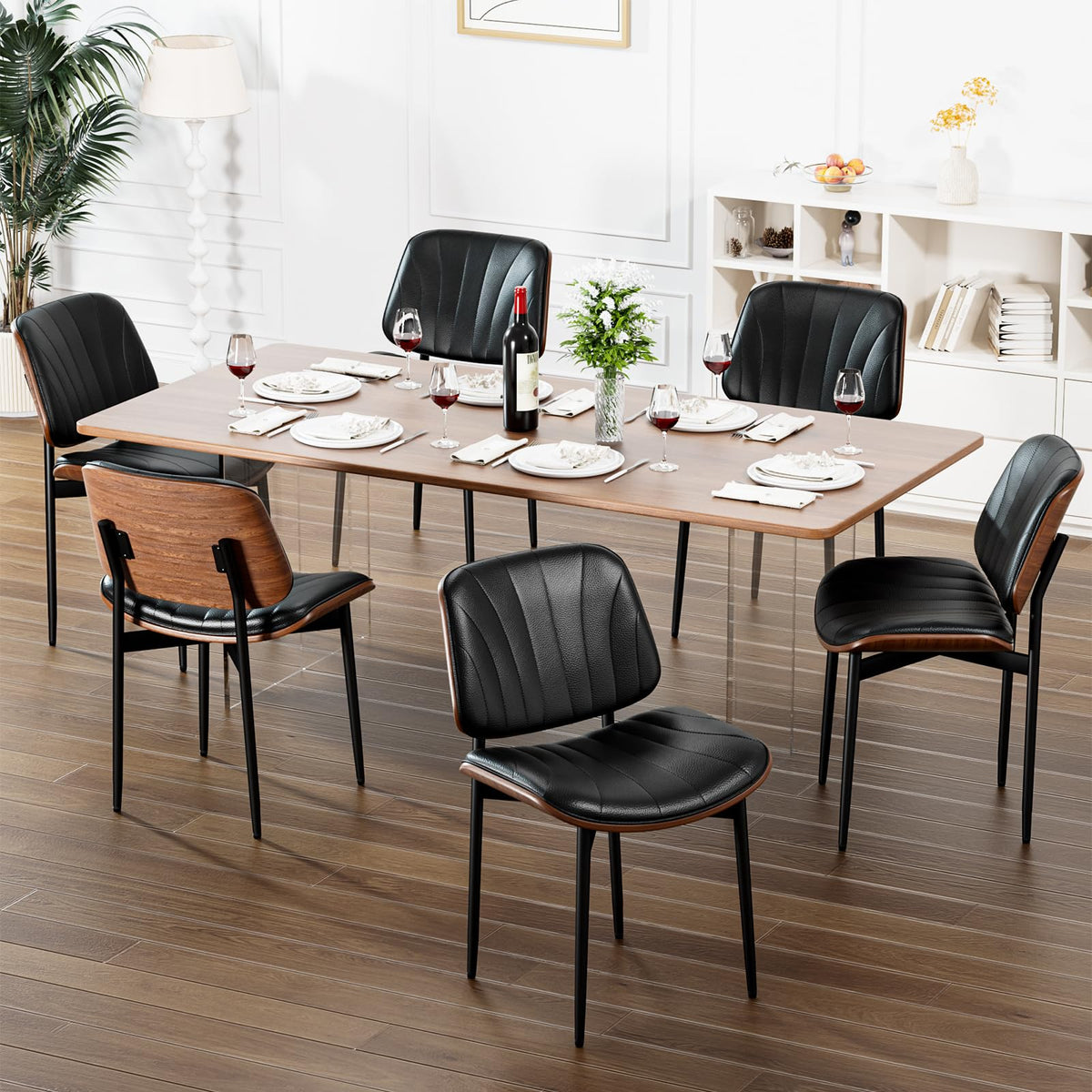 Yafiti Dining Chairs Set Of 6, Dining Room And Kitchen Chairs, Fsc Certified Mid Century Modern Accent Chair, Upholstered Pu Lea