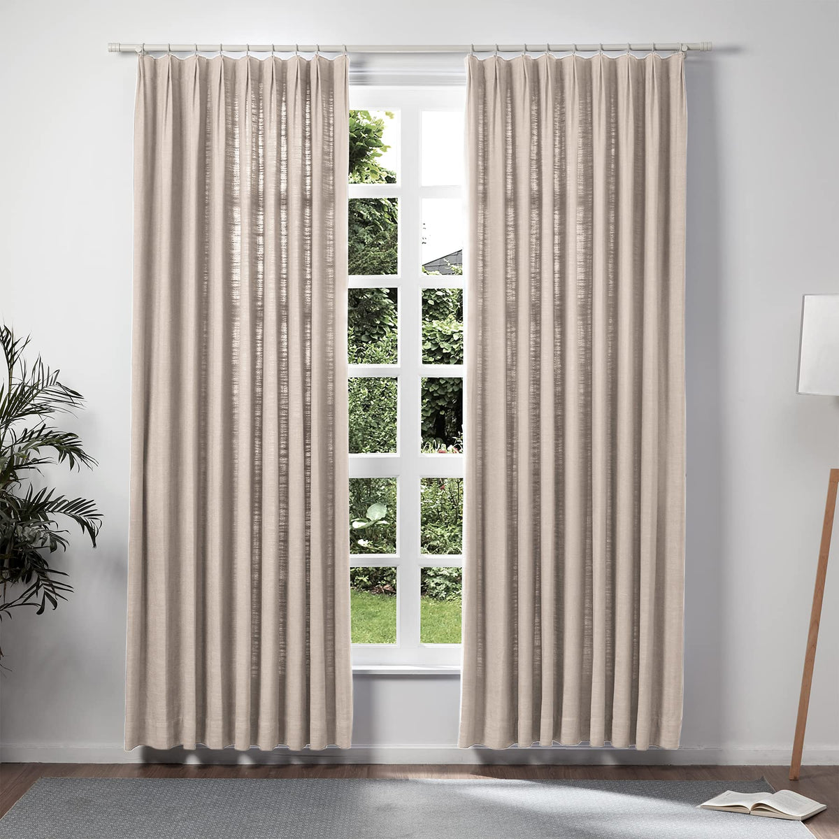 Twopages Tapioca Linen Pinch Pleat Drape For Living Room, Window Treatment Curtain Panel Double Layer Room Darkening Light Filte