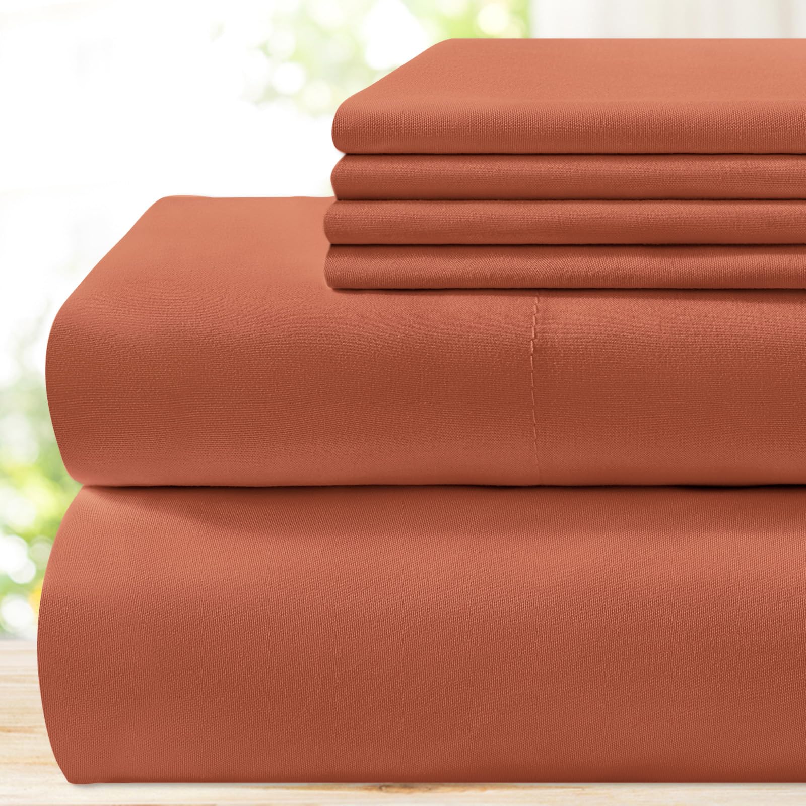 Bysure 6 Pieces Bed Sheets Set(Queen, Terracotta) - Hotel Luxury Super Soft 1800 Thread Count 100% Microfiber Sheets With Deep P