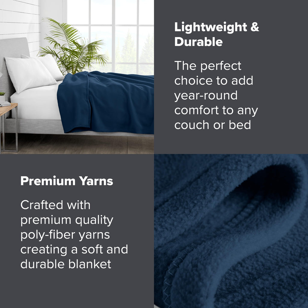 Bare Home Polar Fleece Blanket - Throw Blanket - Dark Blue - Warm & Cozy - Premium Fleece Blanket - Blanket For Bed, Sofa, Campi