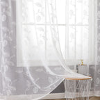 Bgment Sheer Curtains 72 Inches Length, Faux Linen Embroidered Leaf Pattern Semi Sheer Voile Drapes Light Filtering Grommet Priv