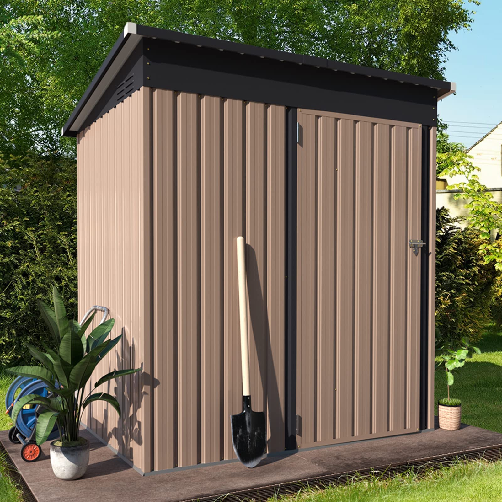 Aecojoy 5 ' X 3 ' Outdoor Storage Shed, Small Metal Shed (16.6 Sq.Ft Land) With Design Of Lockable Door, Utility And Tool Storag